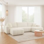 Canap� d'angle panoramique talia en u en tissu anti t�che hydrophobe doux au toucher beige