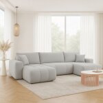 Tendencio - canap� d'angle panoramique talia en u en tissu anti t�che hydrophobe doux au toucher gris ...