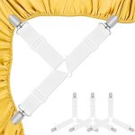 Tendeur drap housse, set de 4 pi�ces blanches aattache drap housse, �lastiques ajustables sangle drap ...