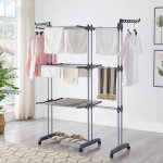 Étendoir linge intérieur sur 3 niveau séchoir à linge extensible pliable avec 6 roues de frein de stationnemen ... Étendoir linge intérieur sur 3 niveau séchoir à linge extensible pliable avec 6 roues de frein de stationnemen ...