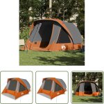 Tente de camping - tente de cabine familiale 6 personnes gris orange imperm�able