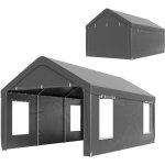 Tente garage carport grande taille 2 portes 4 fen�tres acier galvanis� robuste pe haute densit� gris