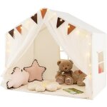 Costway tente de jeux enfant avec rideaux en tissu & moustiquaire, cabane enfant intrieure avec guirlandes ...