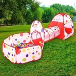 Tente de jeu - non spcifi - 3 pices - tunnel inclus - couleur rouge - pour enfants 0 - 6 ans