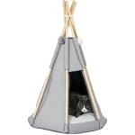 Tente tipi pour animaux teepee chat ou chien coussin �pais 2 pompons inclus structure bois de pin feutrine ...