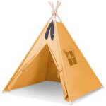 Tente tipi pour enfants + pendentifs en plumes - moutarde