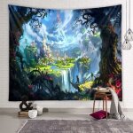 Tenture murale fort chateau, tapisserie psychdlique fantaisie tapisseries murale de fe, tapestry ...