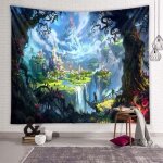 Tenture murale for�t chateau, tapisserie psych�d�lique fantaisie tapisseries murale de f�e, tapestry ...