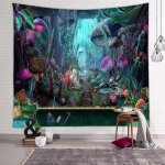 Tenture murale for�t jardin - tapisserie hippie psych�d�lique avec plantes et champignons, d�coration ...
