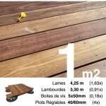 Kit complet terrasse bois exotique cumaru pour 1 m� ? lames 4, 25 m, lambourdes 4, 25 m, plots r�glables ...