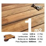 Kit complet terrasse bois exotique jatoba pour 1 m� ? lames 4 m, lambourdes 3, 95 m, plots r�glables ...