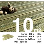 Terrasseenbois. fr - kit terrasse pin autoclave vert pour 10 m ? lames 2, 75 m, lambourdes 3 m et visserie ...