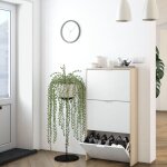 Terre de nuit - meuble  chaussures avec 3 portes, capacit 18 paires - blanc et chne - mc81011