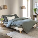 Terre de nuit - sommier kit en bois massif avec tissu bouclette beige 140x190