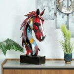 Tte de cheval en mtal multicolore sur socle h75x47x21cm