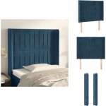 Tte de lit avec oreilles bleu fonc 93x16x118 / 128 cm velours - tte de lit - tte de lit velours - ...