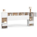 Idmarket - t�te de lit sur pied campha 240 cm avec chevets tiroir + placards + niches bois et blanc
