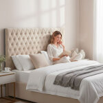 Tete de lit en velours alcantara beige clair 190 x 100 cm - couleur beige