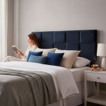 Tete de lit en velours alcantara bleu nuit 190 x 100 cm