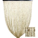 Rideau de perles en bois beige nature fait  la main - fils de bambou 100 % naturels - tige noire - utilisatio ...