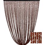 Rideau en perles de bois brun fait  la main - 100 % fils de bambou naturels - tige noire - utilisation ...