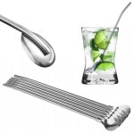 Tg56226 pailles et cuill�res m�talliques longues pour caf� et boissons latte desserts