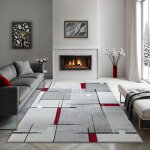The carpet - pearl tapis salon chambre court poil dense découpé gris rouge The carpet - pearl tapis salon chambre court poil dense découpé gris rouge
