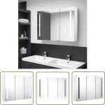The living store armoire de salle de bain  miroir led 89x14x62cm blanc brillant - meuble de salle de ...