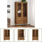 The living store - armoire  vitrine molde marron 90x35x175 cm bois de pin massif - bibliothque - meuble ...