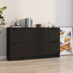 Buffets 3 pcs noir bois d'ingnierie - buffet noir - meuble rangement - buffet design - mobilier moderne ...