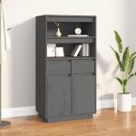 Buffet haut gris 60x40x116, 5 cm bois massif de pin - buffet design moderne - meuble rangement cuisine ...