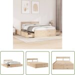 The living store cadre de lit sans matelas 140x190 cm bois de pin massif - cadre de lit - lit double ...