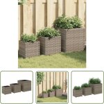 The living store jardini�res d'ext�rieur 3 pcs gris r�sine tress�e - jardiniere exterieure - pot de fleurs ...