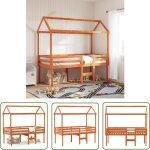 The living store - lit haut sans matelas cire marron 90x190 cm bois de pin massif - lit enfant - lit ...