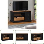 The living store - vidaxl meuble tv halden porte coulissante noir 110x40x60cm bois massif