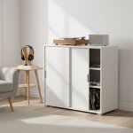 The white stone meuble bas blanc � 2 portes coulissantes - armoire gain de place avec 2 �tag�res r�glables ...