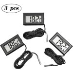 Thermomtre d'aquarium 3 pices, thermomtre d'aquarium 1 m de longueur de cble noir + 2 piles gratuites ...
