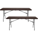 Thinia home - lot de 2 tables pliantes rectangulaires effet rotin 180x74x74cm
