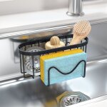 Tigrezy - support d'�vier, porte - �ponge en m, en acier inoxydable, sans per�age, avec 2 adh�sifs, noir ...