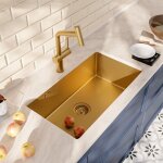 Timeless 68x45x21 cm �vier sous plan en inox 304 + mitigeur inox avec douchette extractible, or bross� ...