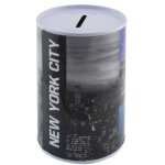 Tirelire d�corative en m�tal new york 10 x 15 cm, robuste et moderne pour faire des �conomies