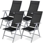 Lot de 4 chaise de jardin pliante dossier haut, rglable 7 positions, chaise d'extrieur en aluminium, ...