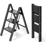 Escabeau 3 marches, marchepied pliable aluminium, capacit 150 kg, marches antidrapantes - noir