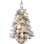 Tlily - sapin de noël bureau, artificiel floqué neige, mini avec lampe et base en bois Tlily - sapin de noël bureau, artificiel floqué neige, mini avec lampe et base en bois