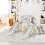 Toboggan 8 en 1 pour enfants avec panier de basket, tunnel en arche et télescope, structure d'escalade, ... Toboggan 8 en 1 pour enfants avec panier de basket, tunnel en arche et télescope, structure d'escalade, ...