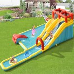 Toboggan aquatique gonflable avec double toboggan mur d'escalade et panier de basket ch�teau gonflable ...
