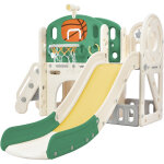 Toboggan pour enfants 186x152x110cm longue glissade avec panier de basket et tunnel hdpe vert