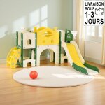Toboggan pour enfants 7 en 1 - avec panier de basket, toboggan, tunnel, t�lescope, �chelle d'escalade, ...