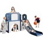 Toboggan pour enfant 8 en 1, structure d'escalade, panier de basket, tunnel, bascule, t�lescope et espace ...