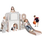 Toboggan pour enfant 8 en 1, structure d'escalade, panier de basket, tunnel, bascule, t�lescope et espace ...
